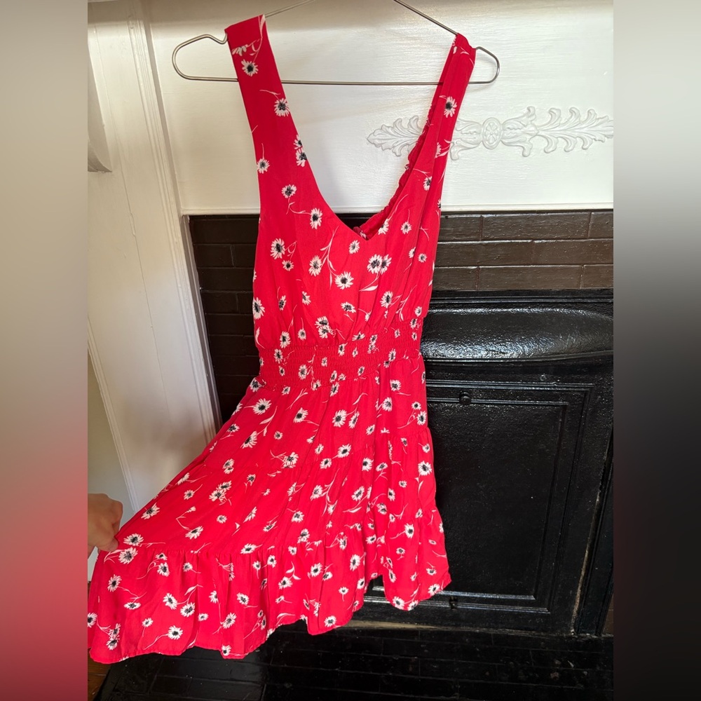 Red Floral V-Neck Women's Dress